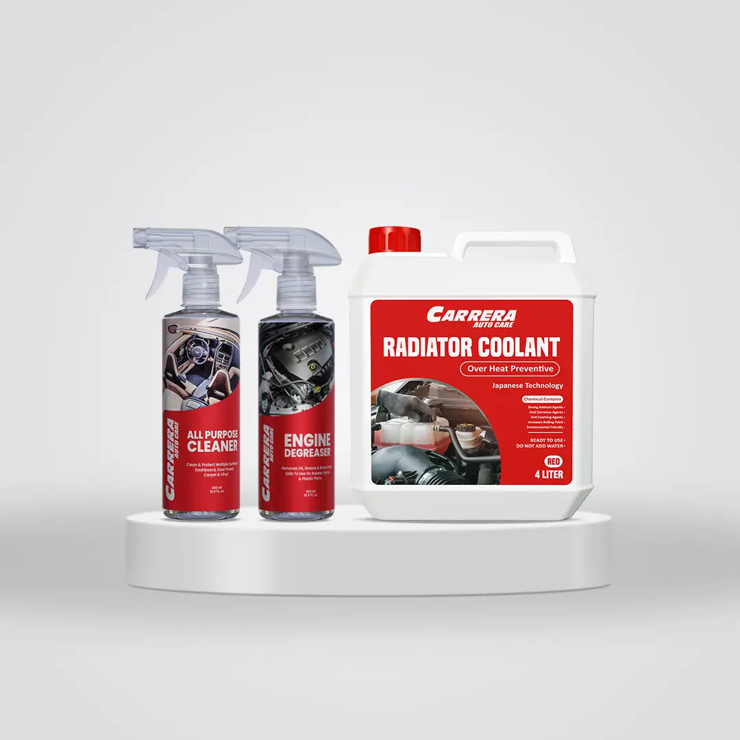 Carrera Coolant Over Heat Preventive + Engine Degreaser + All Purpose Cleaner +Gray MF