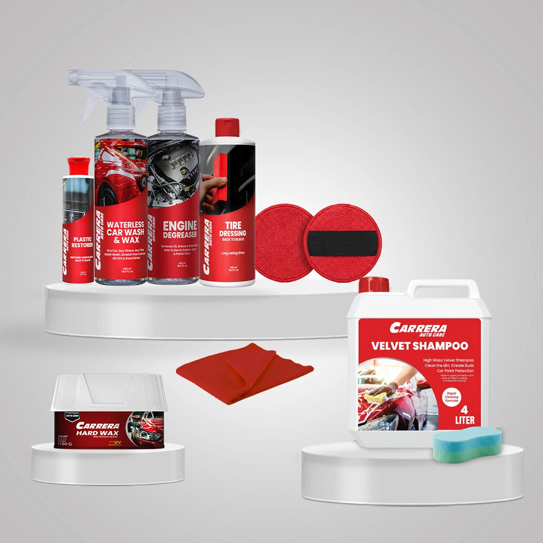 Exterior Bundle | Carrera Engine Degreaser+ Waterless car wash+ Tire Polish+ Velvet Shampoo