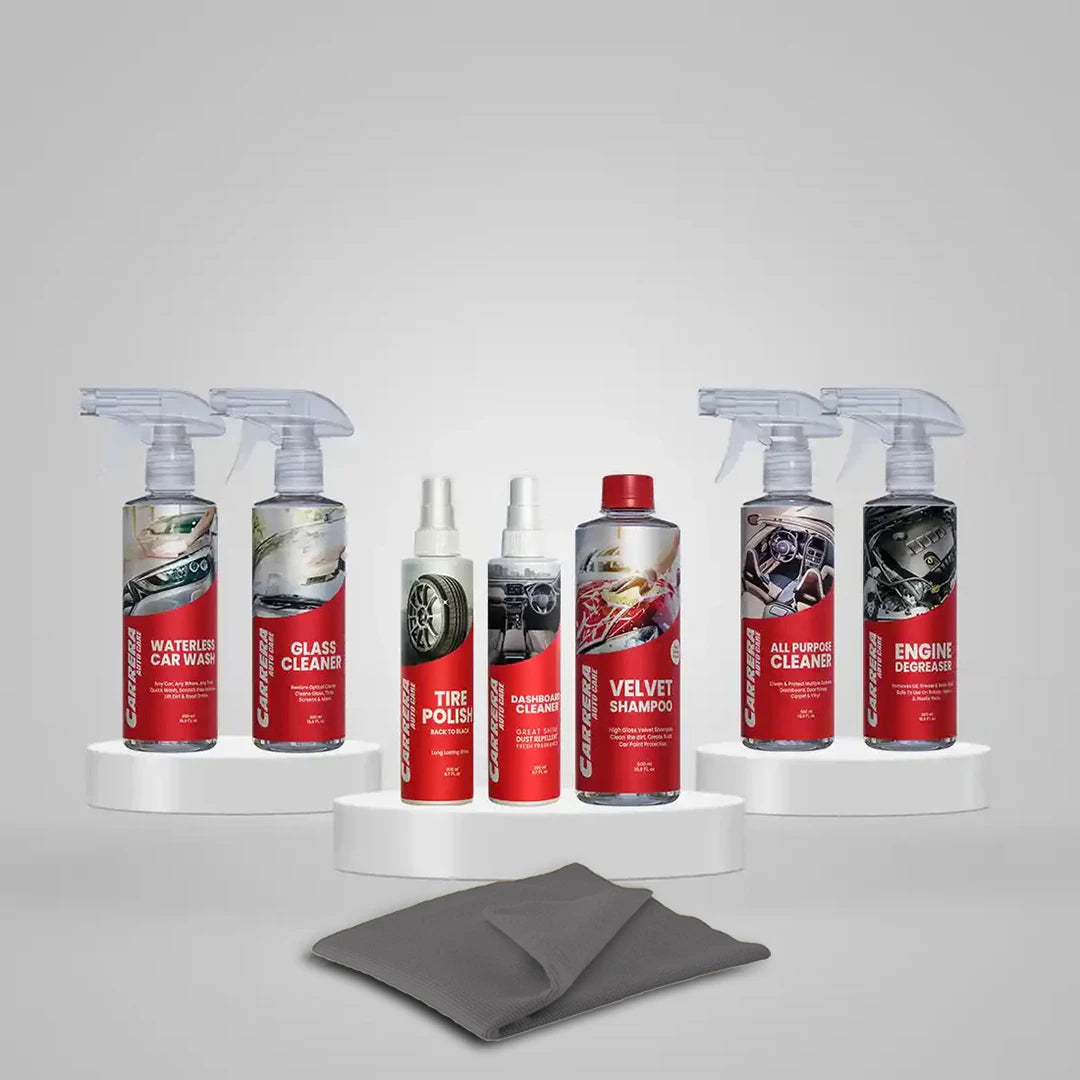 Shampoo 500ml + Dashboard Cleaner +All Purpose Cleaner + Waterless + Glass Cleaner + Engine Degreaser + Tire Polish (Basic Cleaner Bundle) +yellow MF