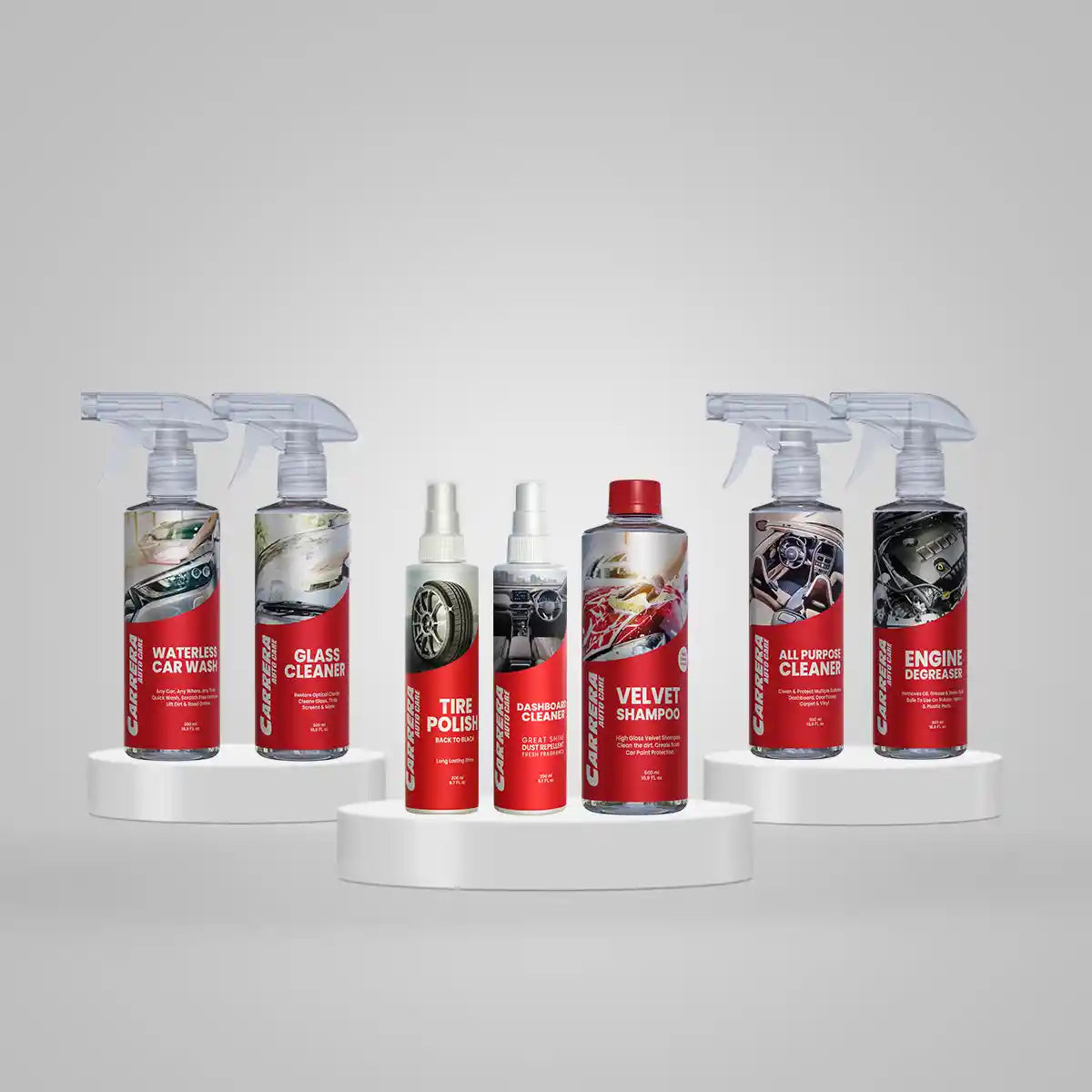 Shampoo 500ml + Dashboard Cleaner +All Purpose Cleaner + Waterless + Glass Cleaner + Engine Degreaser + Tire Polish (Cleaner Bundle)