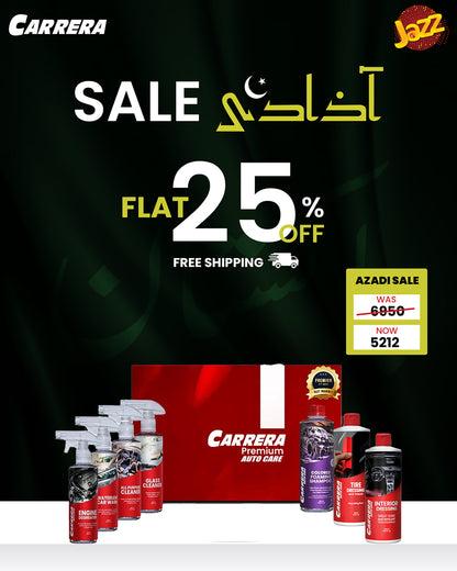 Color Shampoo + Interior Dressing + All Purpose Cleaner + water Less  wash+ Glass Cleaner + Engine Degreaser + Tire Dressing (Carrera Complete Kit Box) + Yellow MF
