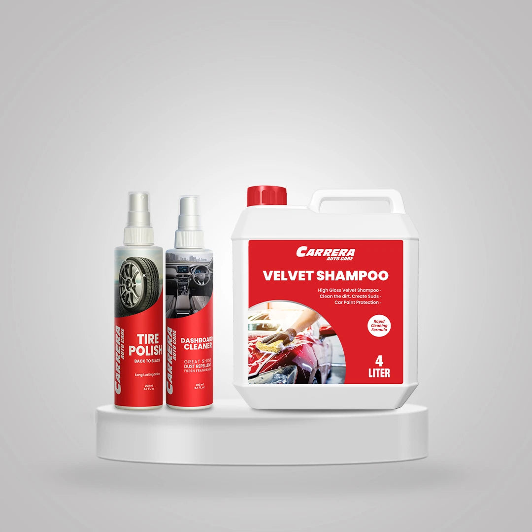 Velvet Shampoo 4 ltr+ Dashboard Cleaner + Tire Polish