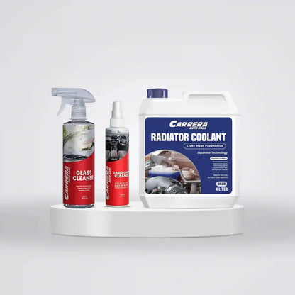 Carrera Coolant Over Heat Preventive + Glass Cleaner + Dashboard Cleaner+ Gray MF