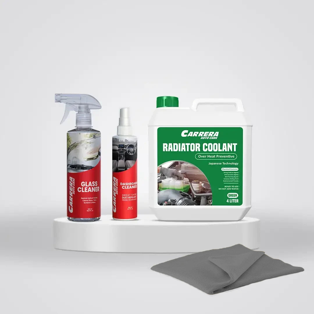 Carrera Coolant Over Heat Preventive + Glass Cleaner + Dashboard Cleaner+ Gray MF