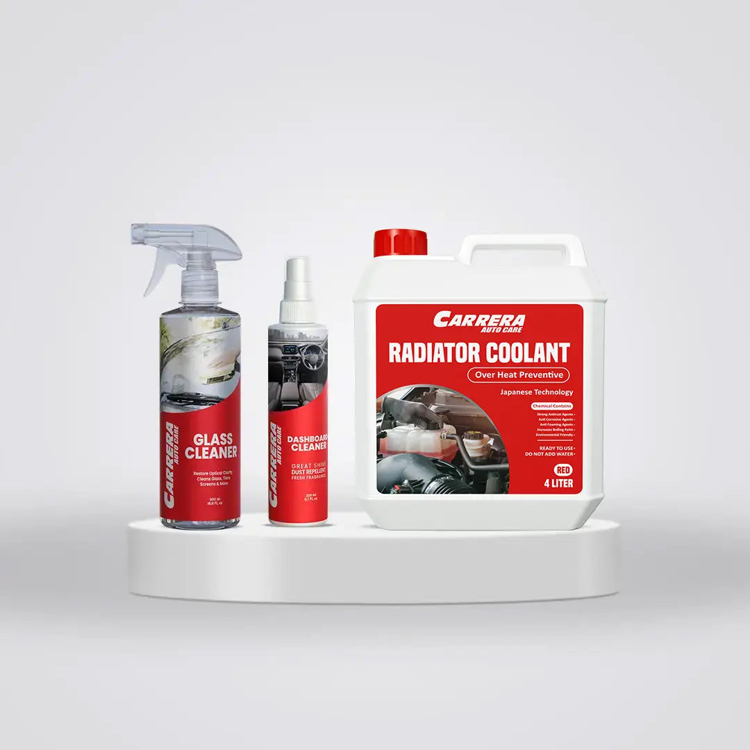 Carrera Coolant Over Heat Preventive + Glass Cleaner + Dashboard Cleaner