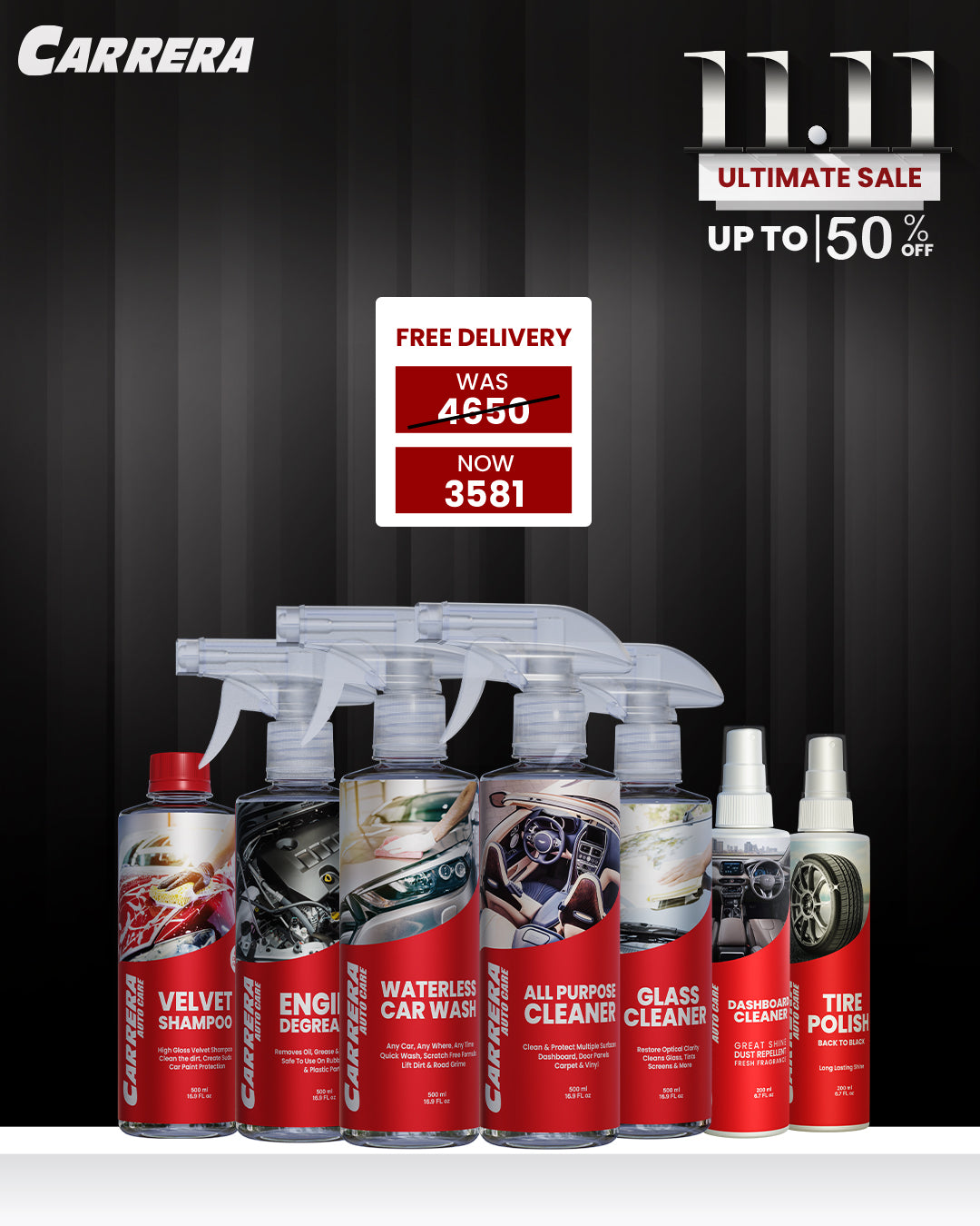 Shampoo 500ml + Dashboard Cleaner +All Purpose Cleaner + Waterless + Glass Cleaner + Engine Degreaser + Tire Polish (Basic Cleaner Bundle) +yellow MF