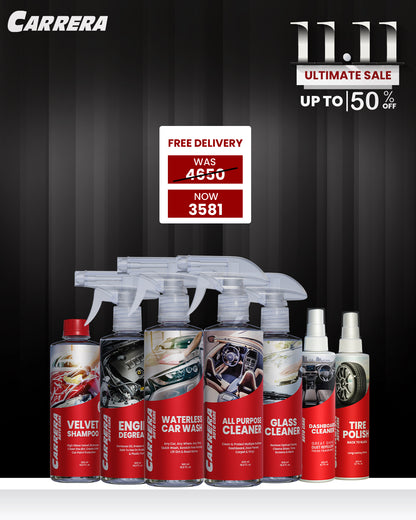 Shampoo 500ml + Dashboard Cleaner +All Purpose Cleaner + Waterless + Glass Cleaner + Engine Degreaser + Tire Polish (Basic Cleaner Bundle) +yellow MF