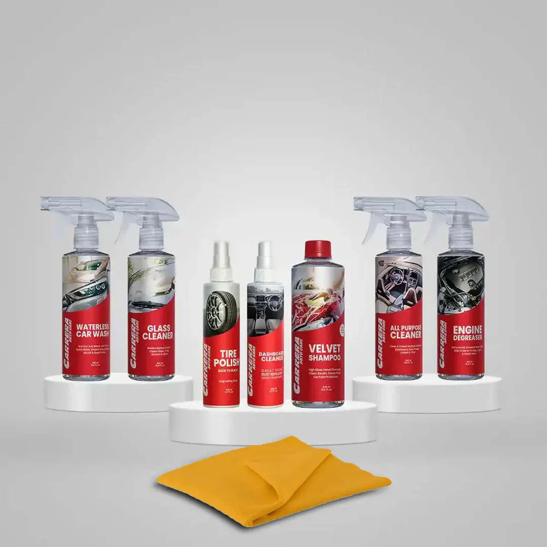 Shampoo 500ml + Dashboard Cleaner +All Purpose Cleaner + Waterless + Glass Cleaner + Engine Degreaser + Tire Polish (Basic Cleaner Bundle) +yellow MF