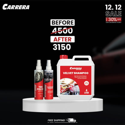 Velvet Shampoo 4 ltr+ Dashboard Cleaner + Tire Polish