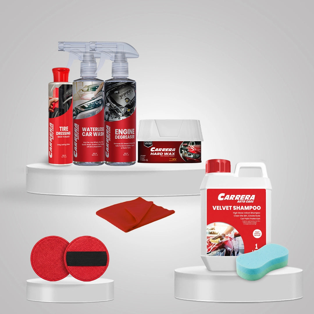 Exterior Bundle | Carrera Engine Degreaser+ Waterless car wash+ Tire Polish+ Velvet Shampoo
