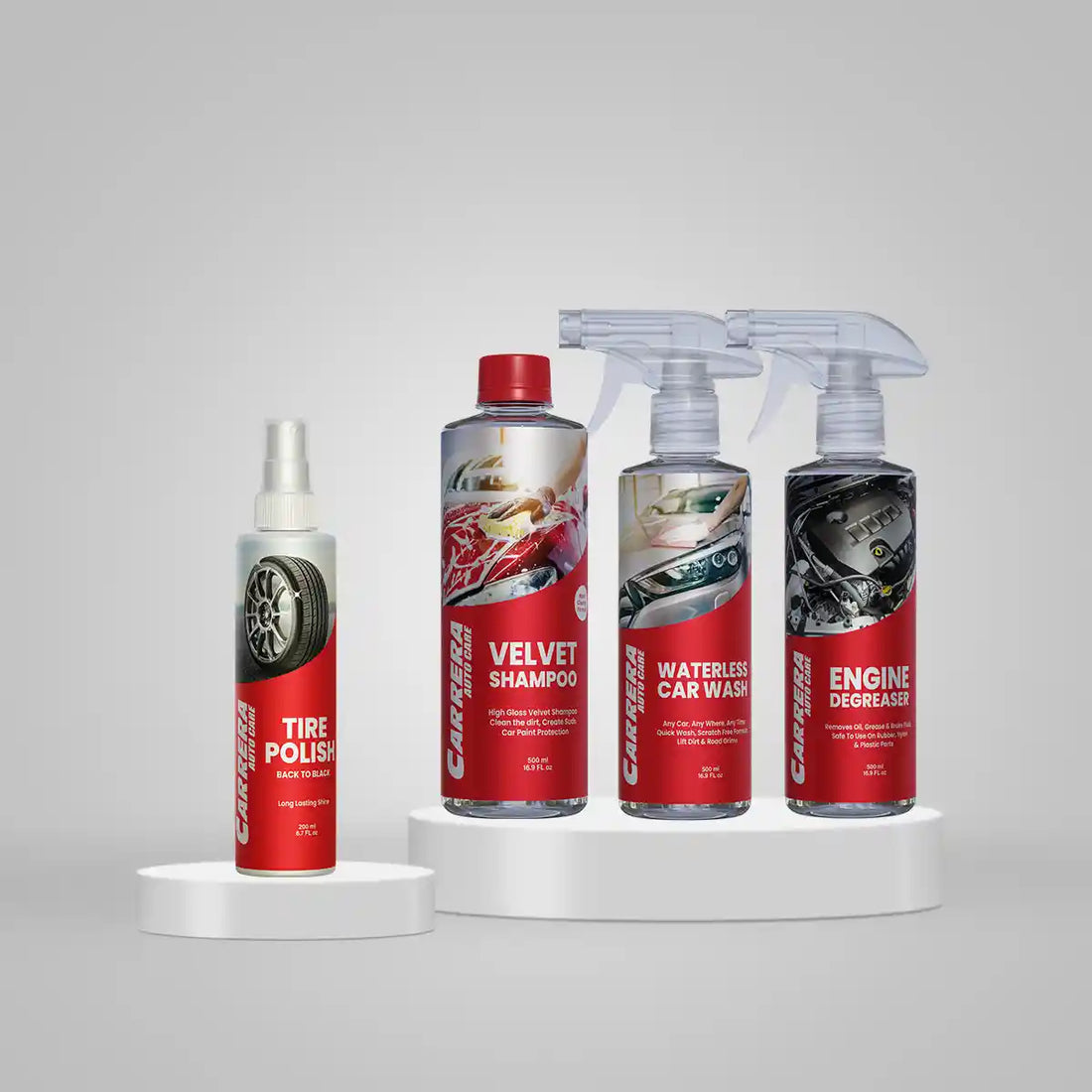 Exterior Bundle | Carrera Engine Degreaser+ Waterless car wash+ Tire Polish+ Velvet Shampoo