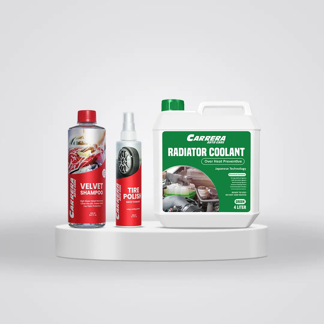 Carrera Coolant Over Heat Preventive + Tire Polish  + Velvet Shampoo