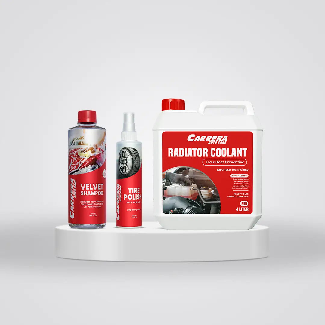 Carrera Coolant Over Heat Preventive + Tire Polish  + Velvet Shampoo