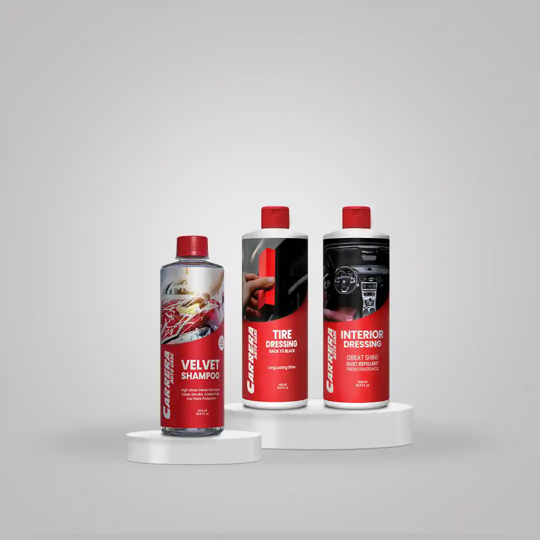 Carrera Tire Dressing + Velvet Shampoo + Interior Dressing